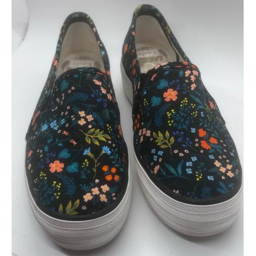 Rifle Paper Co. Keds Black Floral Slip On Sneakers Size 6.5